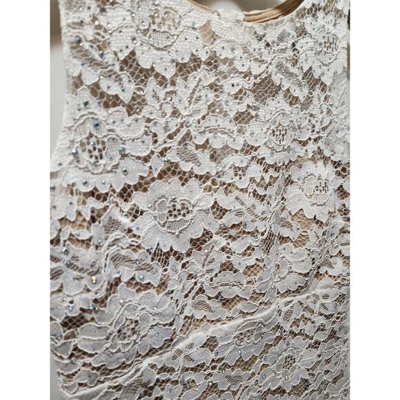 Crystal Doll Juniors 7 White Floral Lace Embellished Semi-Formal Cocktail Dress - Picture 2 of 9